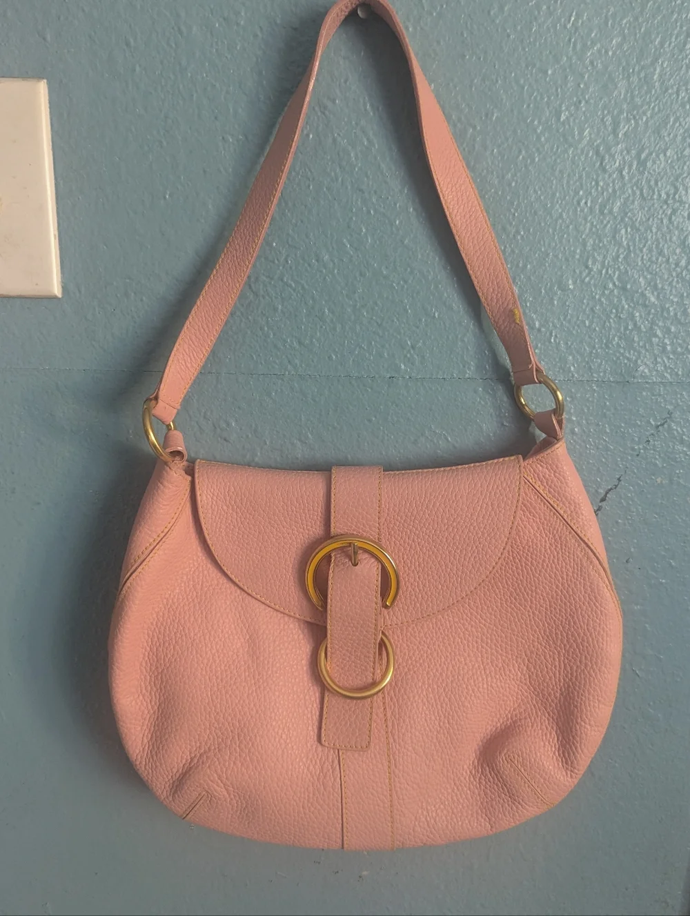 Furla Dusty Pink Pebbled Leather Shoulder Bag with Gold Rings - Picture 2 of 6